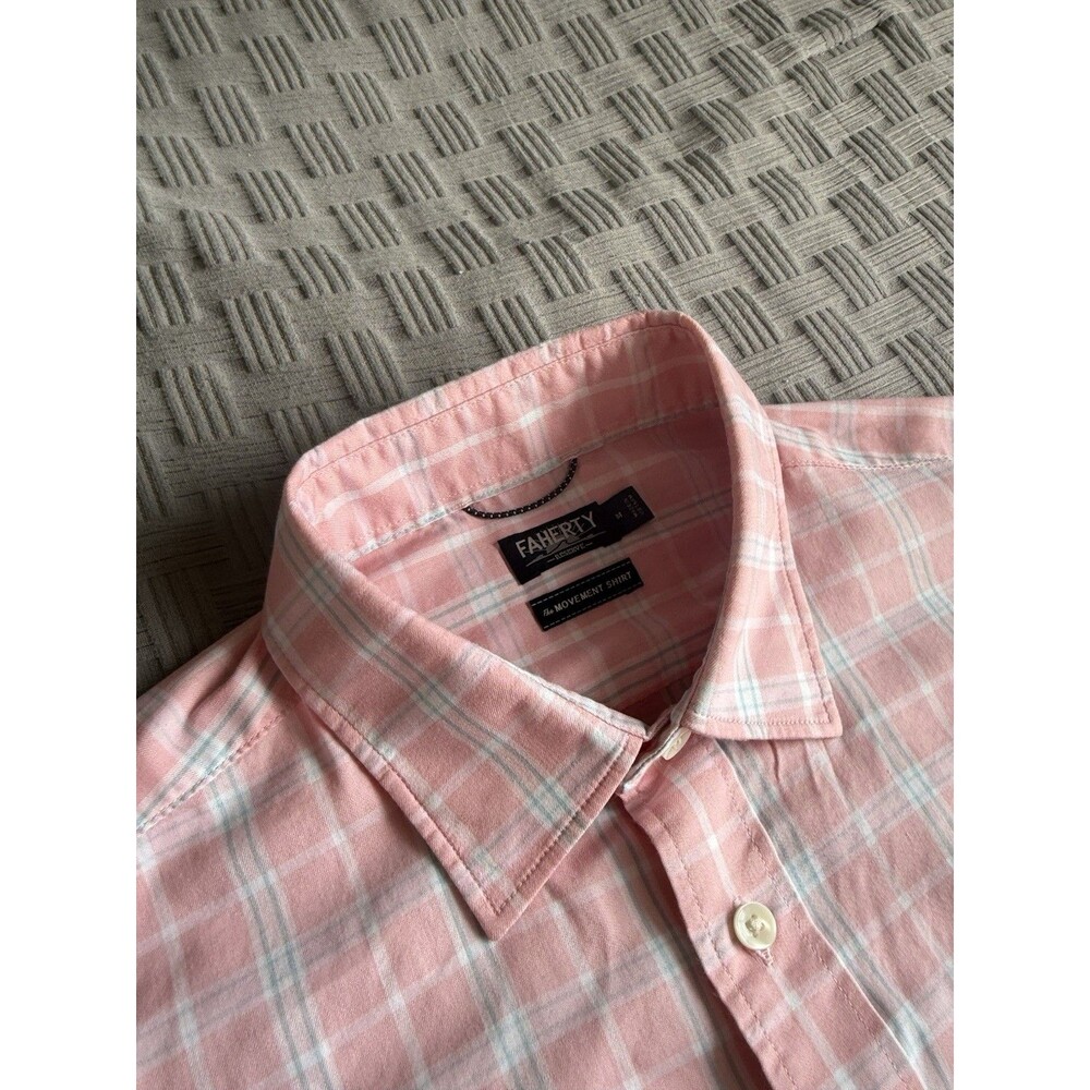 Faherty Reserve The Movement Shirt Men's Medium Pink Plaid Stretch Supima Cotton